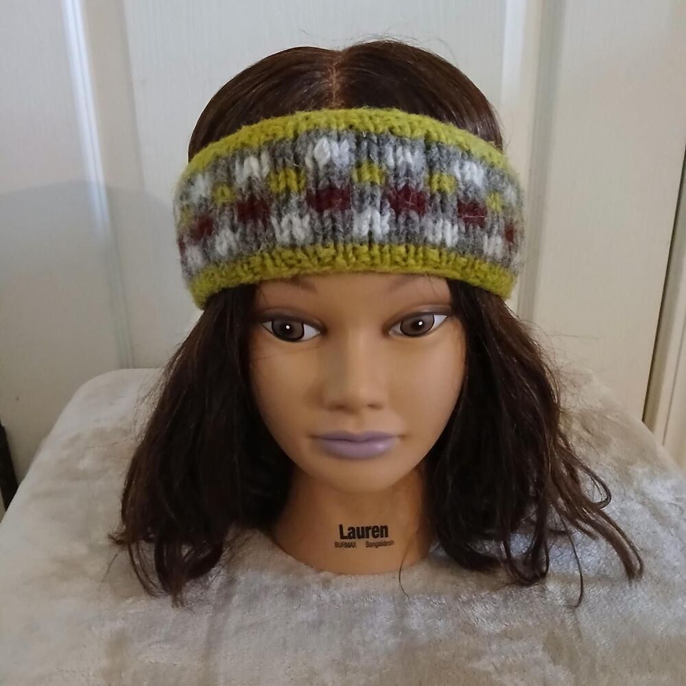 Hand Knit Fair Isle 100% Wool Headband Fleece Lined Ear Warmer Granola Gorpcore